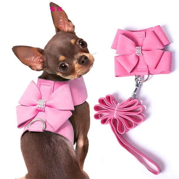 Cute Pet Harness with Rhinestones Bow Leash