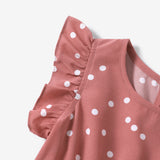 Pink Pola Dot V Neck Ruffle Flutter-Sleeve Dress