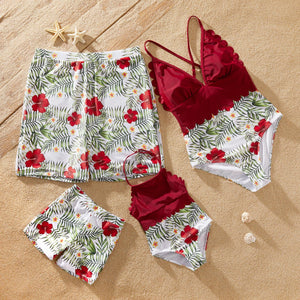 Burgundy Floral Family Look Matching Swimsuits