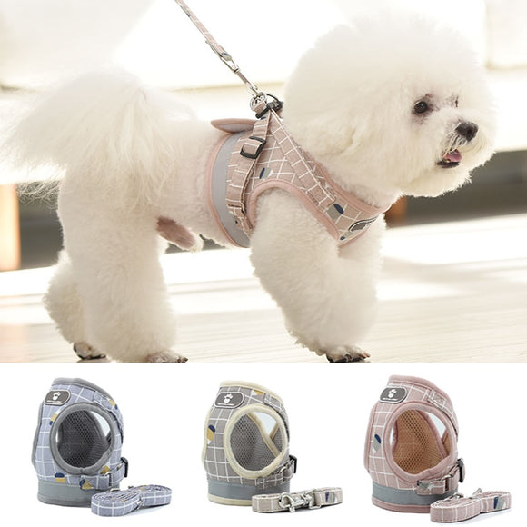 Cute Pet Reflective Breathable Mesh Vest Harnesses Leash