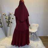 Solid Muslim Worship Robe+Solid Hijab Maxi Dress