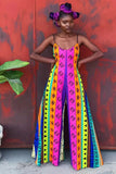 Women Dashiki Print O-Collar Jumpsuit