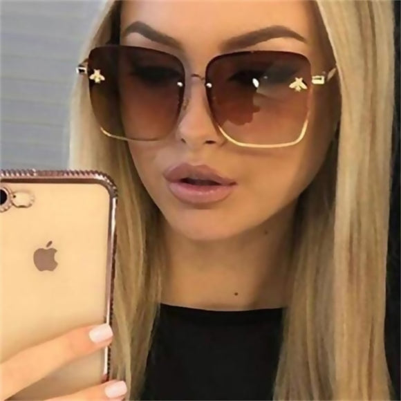 Gradient Oversize Rimless Square Bee Sunglasses UV400