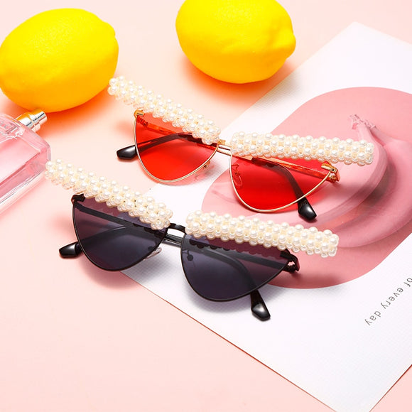 Women Sexy Retro Small Pearl Cat Eye Sunglasses