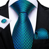 Teal Green Solid Paisley Silk Tie Set