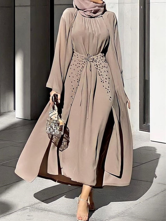 Modest Rhinestone Abaya Dress Set