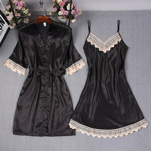 Women Lace Gown Kimono Bathrobe Set