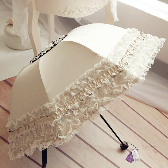 Ultra Light Folding Lace Trimmed Parasol