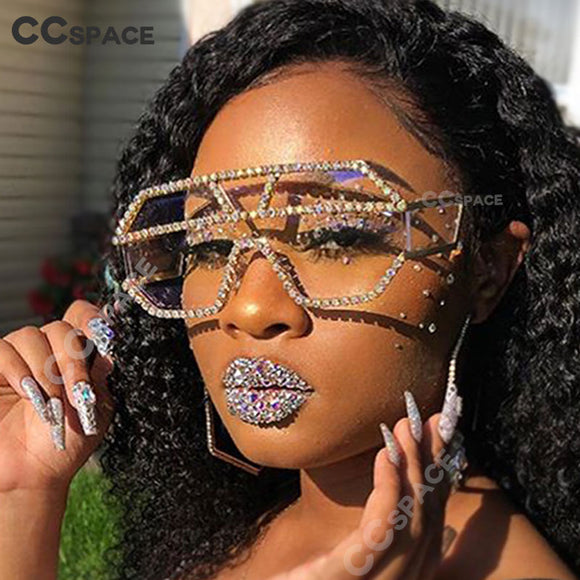 Oversized Rhinestone Geometric Pattern One Lens Sunglasses UV400