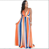 Boho Style Print Deep V Neck Backless Maxi Party Dress