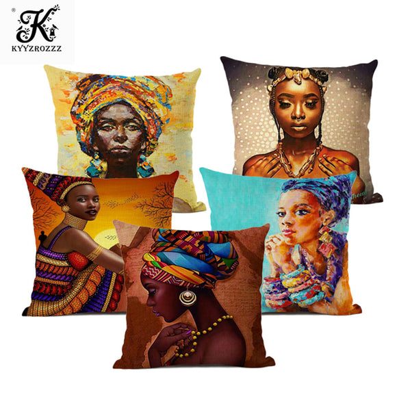 African Lady Oil Painting Throw Pillow Case Cover