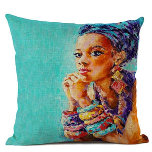 African Lady Oil Painting Throw Pillow Case Cover