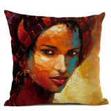 African Lady Oil Painting Throw Pillow Case Cover