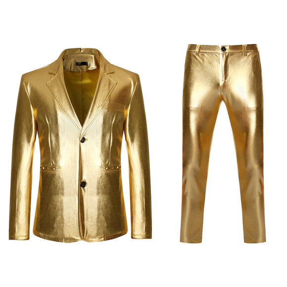 Men's Shiny 2 Pieces Suits (Blazer+Pants)