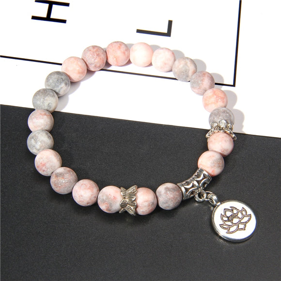 Handmade Natural Stone Lotus Charm Bracelet