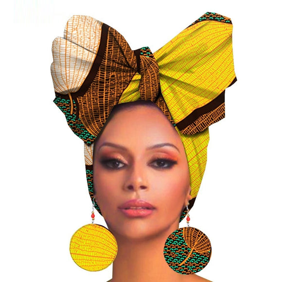 African Print Wax Cotton Head Bandana Scarf & Matching Drop Earring