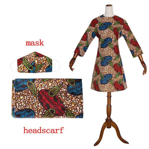 African Print Dress Outfit (top+headwrap+mask)