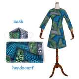 African Print Dress Outfit (top+headwrap+mask)