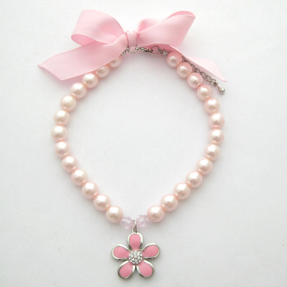 Pearl and Rhinestones with Flower Charm Pet Collar