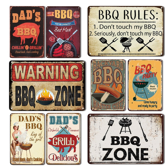 Vintage BBQ Zone Metal Sign Yard & Garden Decoration