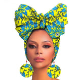 African Print Wax Cotton Head Bandana Scarf & Matching Drop Earring