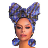 African Print Wax Cotton Head Bandana Scarf & Matching Drop Earring