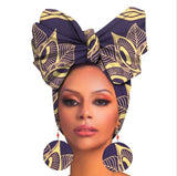 African Print Wax Cotton Head Bandana Scarf & Matching Drop Earring