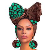 African Print Wax Cotton Head Bandana Scarf & Matching Drop Earring