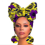 African Print Wax Cotton Head Bandana Scarf & Matching Drop Earring