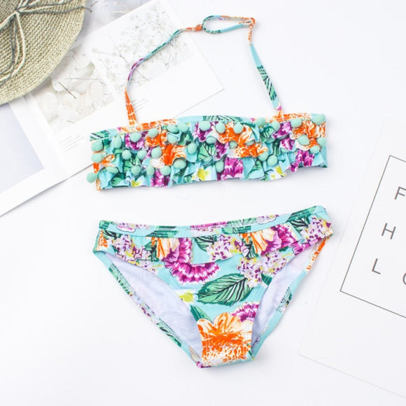 Girls Teal Floral Bikini Set