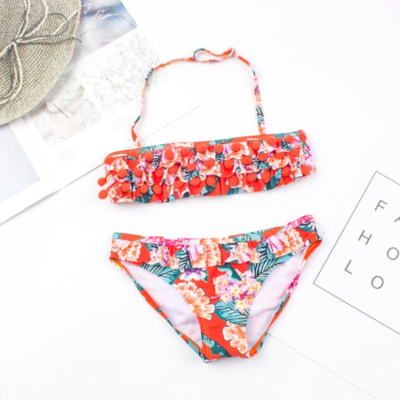 Girls Orange Floral Bikini Set