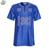 Couples African Embroidery Dashiki Men Short Sleeve Shirt & Women Dress