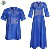 Couples African Embroidery Dashiki Men Short Sleeve Shirt & Women Dress