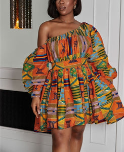 Women Tribal Print Off Shoulder Mini Dress