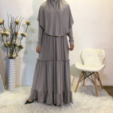 Solid Muslim Worship Robe+Solid Hijab Maxi Dress