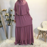 Solid Muslim Worship Robe+Solid Hijab Maxi Dress