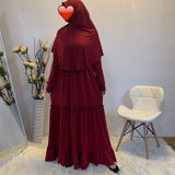 Solid Muslim Worship Robe+Solid Hijab Maxi Dress