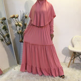 Solid Muslim Worship Robe+Solid Hijab Maxi Dress