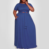 Long Solid High Waist Plus Size Dress