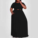 Long Solid High Waist Plus Size Dress