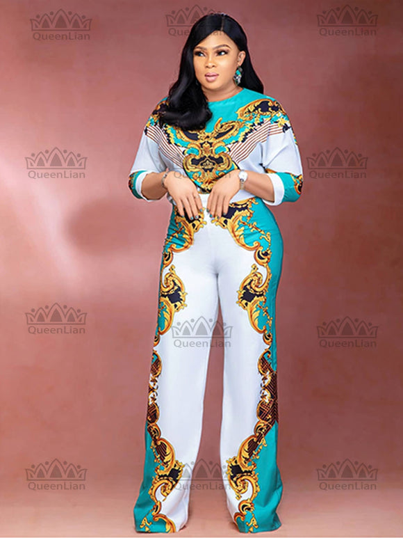 Dashiki African Short Sleeve Wide Leg Trousers Outfit