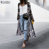 Bohemian Floral Printed  Open Front Long Sleeve Kimono Plus Size