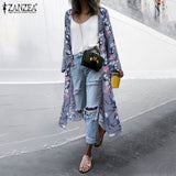 Bohemian Floral Printed  Open Front Long Sleeve Kimono Plus Size
