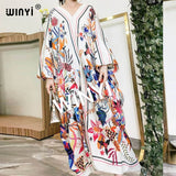 Women Print V-Neck  Boho Maxi Dress