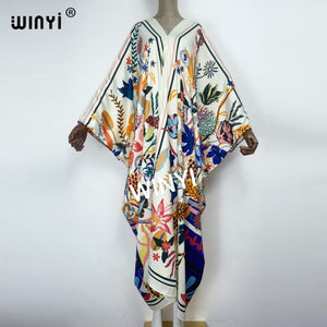 Women Print V-Neck  Boho Maxi Dress