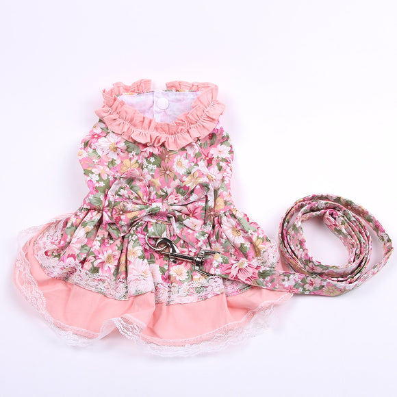 Floral & Bow with Matching Dog Leash Pet Skirt