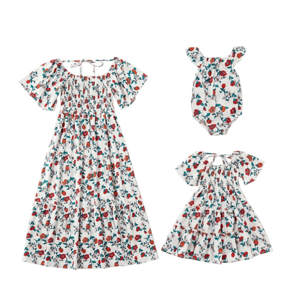 Mother Daughter Matching Short Sleeve Floral Dress