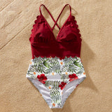 Burgundy Floral Family Look Matching Swimsuits