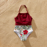 Burgundy Floral Family Look Matching Swimsuits