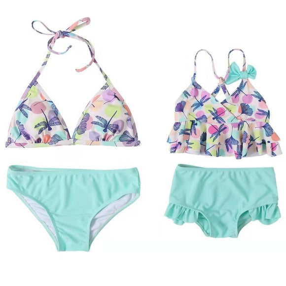 Mother And Daughter Floral Fashion Pattern Two-Piece Swimsuit